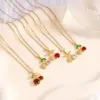 Wholesale Jewelry IG Style Glam Cherry 304 Stainless Steel Copper Zircon Inlay Pendant Necklace Cable Chain