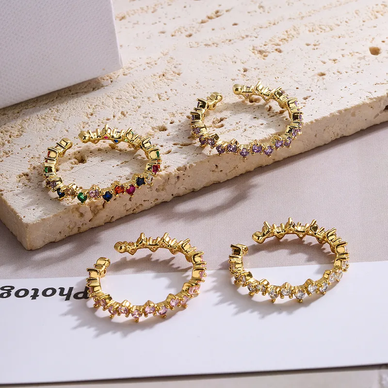 Wholesale Basic Simple Style Streetwear Geometric Copper 18k Gold Plated Zircon Open Rings In Bulk