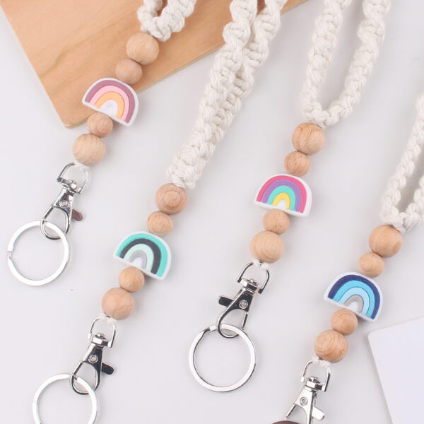 Wholesale Handmade Woven Necklace Keychain Creative DIY Rainbow Silicone Beads Brand Work Id Lanyard