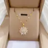 Wholesale Real Gold Plated 304 Stainless Steel PVD Coated Artificial Gemstones Flower Waterproof Non Tarnish Classic Style Pendant Necklace For Women's