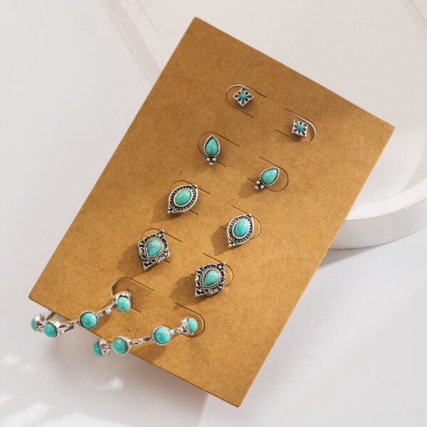 oly-b494f211eba9ff0b0de2c84faef16adb Wholesale European and American Simple Retro Turquoise Earrings Set Western Ethnic Style Flower Heart Geometric Earrings 5 Pairs