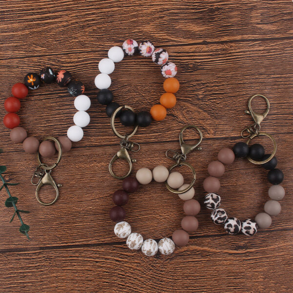 Wholesale Printed Silicone DIY Printed Beaded Bracelet Keychain Accessories