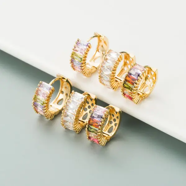 Wholesale Fashion U Shape Inlaid Zircon Alloy Artificial Gemstones Copper Earrings
