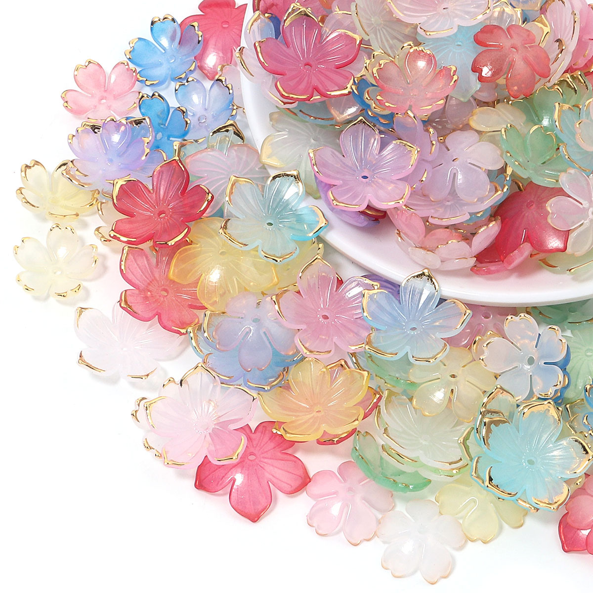 Wholesale Five-petal flower base with gold foil trim, handmade beaded
