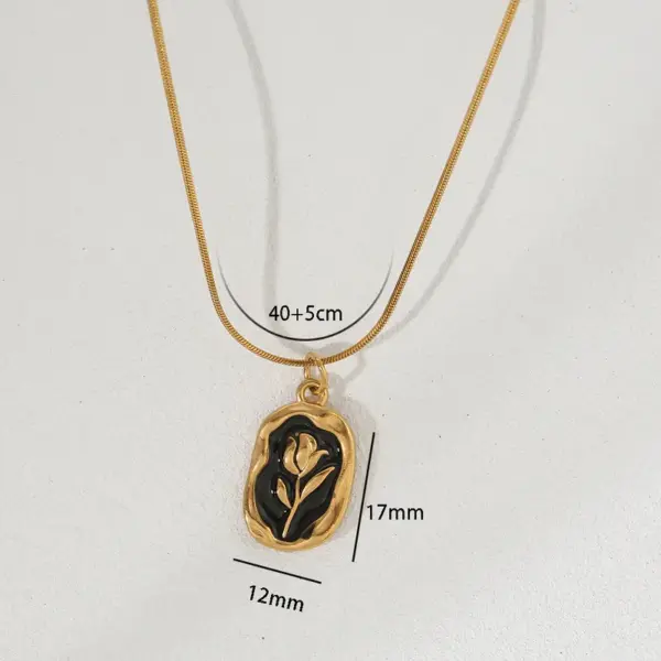 Ion Plating (IP) Rose Flower 304 Stainless Steel Cute Waterproof Non Tarnish 304 Stainless Steel Pendant Necklace