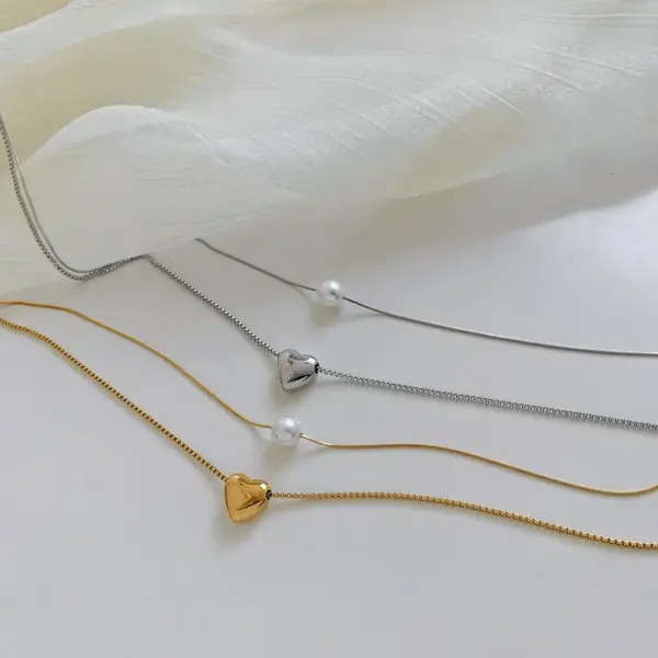 PVD Coated Real Gold Plated 16K White Plating Heart Shape 304 Stainless Steel Casual Sweet Waterproof Non Tarnish Pendant Necklace