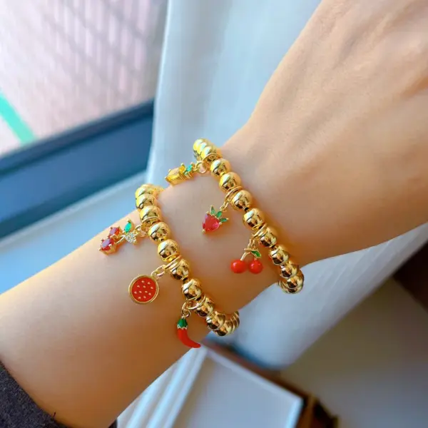 Wholesale Jewelry Simple Style Cherry Fruit Pineapple Copper 18K Gold Plated Beaded Polishing Plating Bracelets Beaded Chain