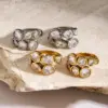 Wholesale 304 Stainless Steel Geometric Water Droplets PVD Coated Zircon 18K Real Gold Plated Real Gold Plated IG Style Waterproof Non Tarnish Inlay Gold Open Rings