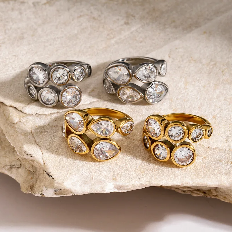 Wholesale 304 Stainless Steel Geometric Water Droplets PVD Coated Zircon 18K Real Gold Plated Real Gold Plated IG Style Waterproof Non Tarnish Inlay G