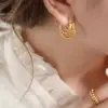 Wholesale 304 Stainless Steel Geometric PVD Coated 18K Gold Plated Real Gold Plated 18K Gold Streetwear Waterproof Non Tarnish Plating Gold Silver Earrings