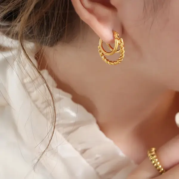 Wholesale 304 Stainless Steel Geometric PVD Coated 18K Gold Plated Real Gold Plated 18K Gold Streetwear Waterproof Non Tarnish Plating Gold Silver Earrings