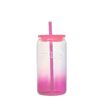 Wholesale 16oz Sublimation High Borosilicate Jelly Color Gradient Mason Glass Cup Portable Color PP Cover Glass Slipper Cup