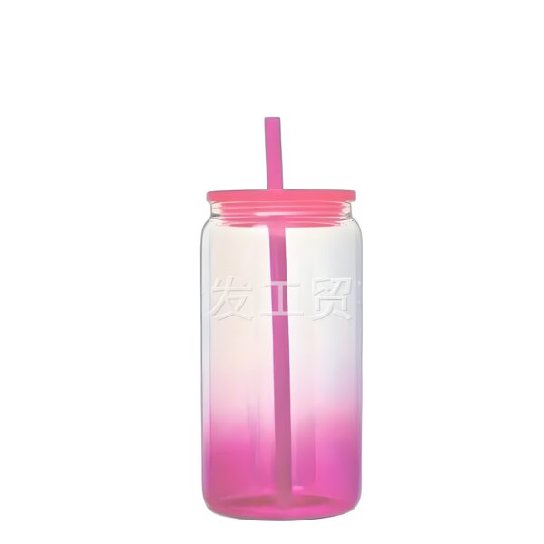 Wholesale 16oz Sublimation High Borosilicate Jelly Color Gradient Mason Glass Cup Portable Color PP Cover Glass Slipper Cup