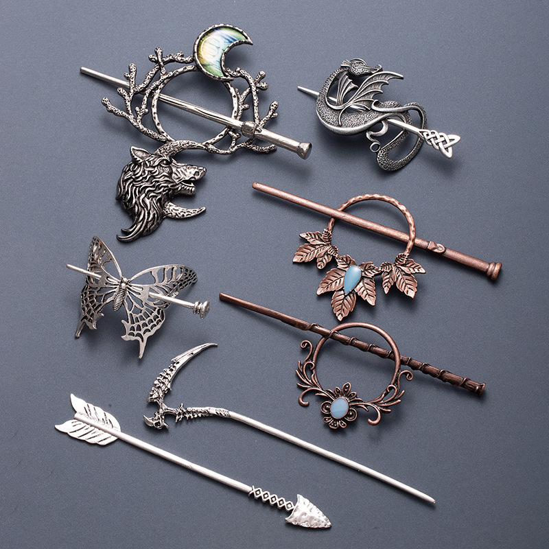 Wholesale Retro Wolf Moon Hairpin Nordic Gothic Headess Bohemian Norwegian Style Hair Aessories Set
