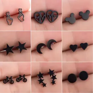 Wholesale PVD Coated 18K Gold Real Gold Plated Geometric 304 Stainless Steel Simple Style Korean Style Waterproof Non Tarnish Ear Studs