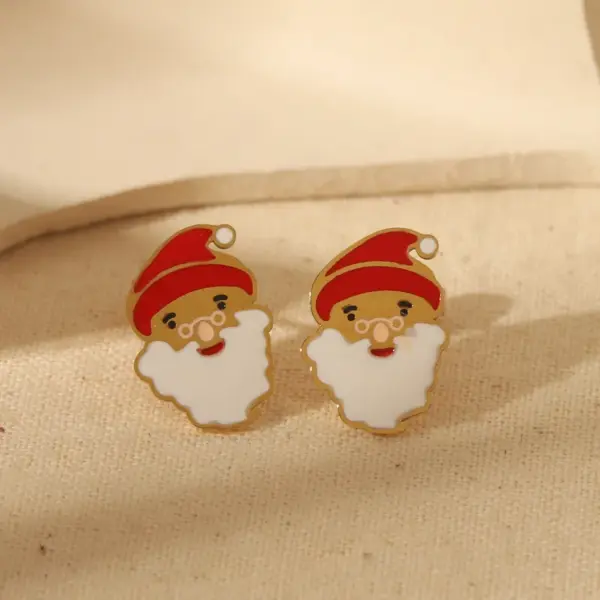 Wholesale 1 Pair Christmas Sweet Simple Style Christmas Tree Santa Claus Enamel 304 Stainless Steel 14K Gold Plated Ear Studs