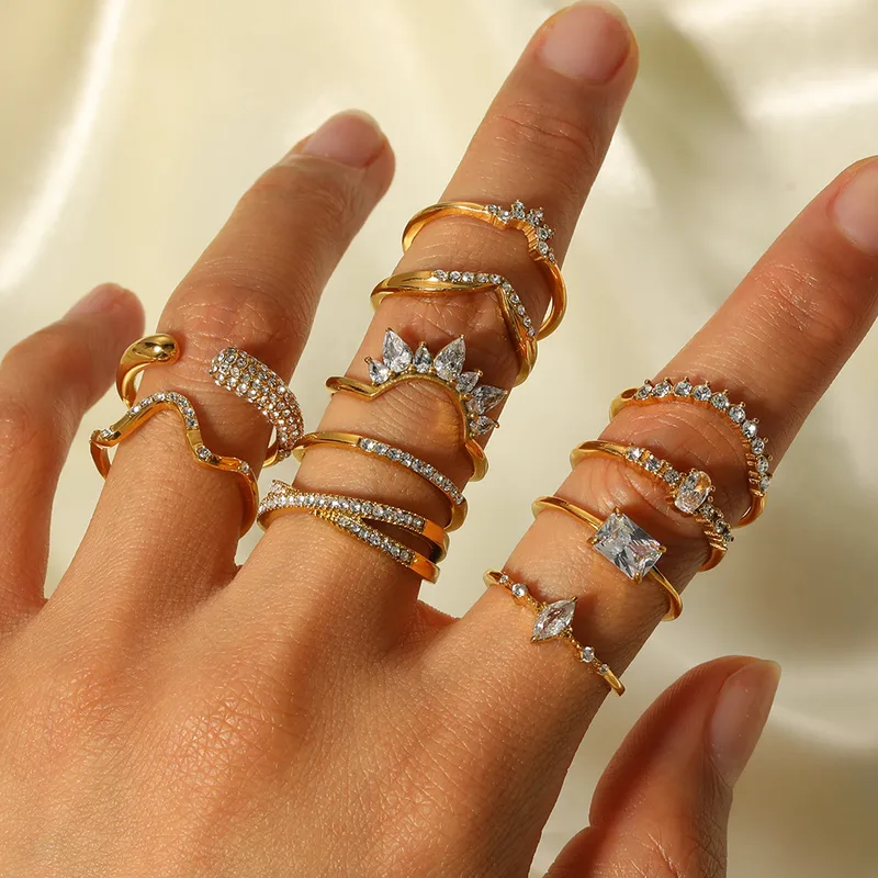 Wholesale PVD Coated 18K Gold Real Gold Plated Solid Color Stainless Steel Simple Style Waterproof Non Tarnish Rings