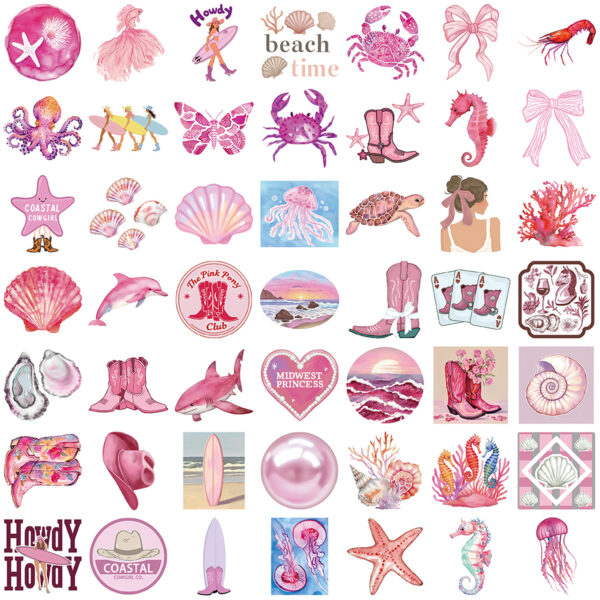 Wholesale 50 Pink Coast Girl Graffiti Stickers Decorative Guitar Laptop Luggage DIY Waterproof Cross Border