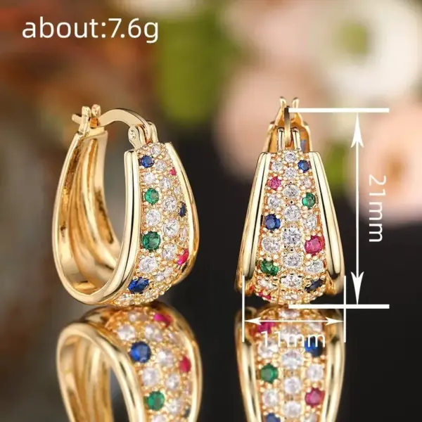 1 Pair Hip-Hop Luxurious Shiny Double Ring Inlay Copper Zircon 18K Gold Plated Earrings