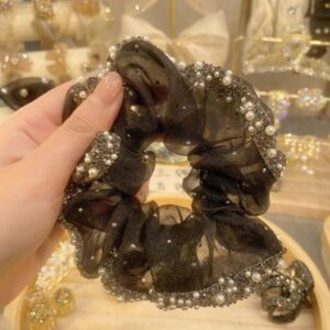[Black] Pearl hot drilling large intestine hair ring