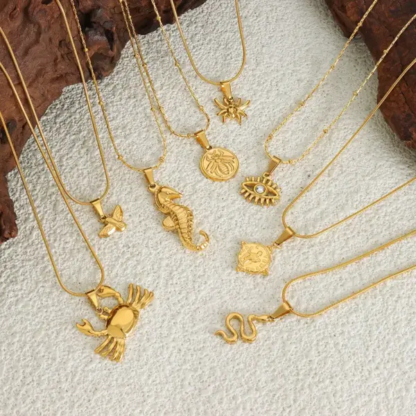 Wholesale PVD Coated Real Gold Plated Snake Crab Titanium Steel Modern Style Waterproof Non Tarnish Titanium Steel Pendant Necklace
