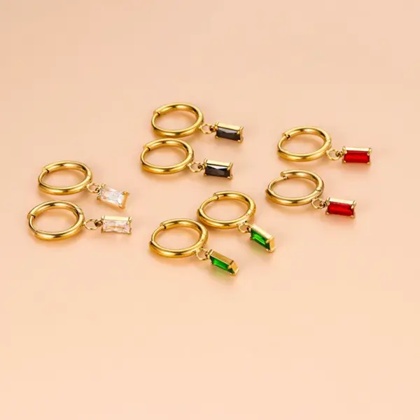 1 Pair Simple Style Geometric Rectangle Gold Plated 304 Stainless Steel Zircon Stainless Steel Earrings