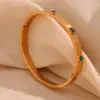Wholesale 304 Stainless Steel Heart Shape PVD Coated Zircon 18K Gold Plated Real Gold Plated Basic Simple Style Classic Style Waterproof Non Tarnish Plating Inlay White Green Gold Bangle