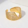 Wholesale PVD Coated Real Gold Plated Stripe Stainless Steel Retro Waterproof Non Tarnish Open Ring