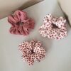 Wholesale 3pcs Fabric striped plaid cherry heart wide bow hair tie
