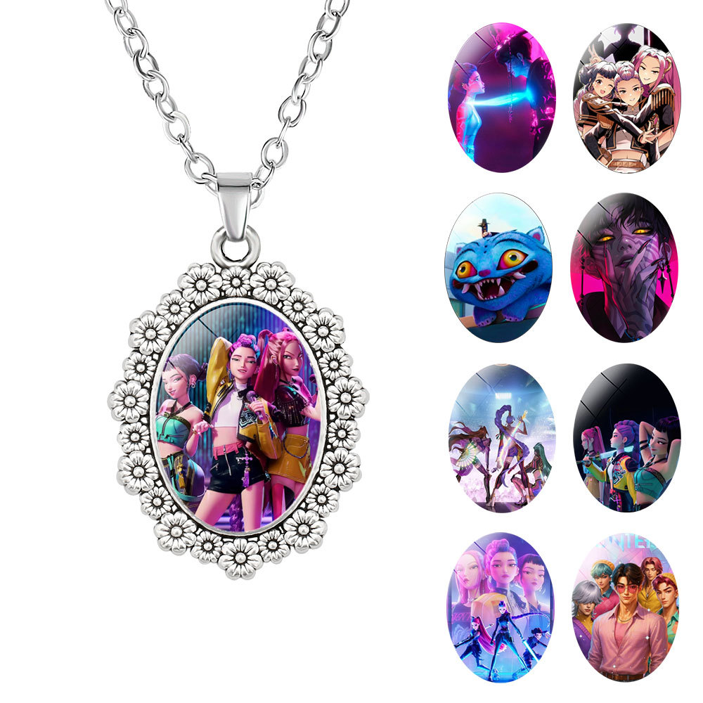 Wholesale Lace-trimmed oval clavicle chain, versatile ryday sweater chain, crystal-set pendant, OLY Exclusive