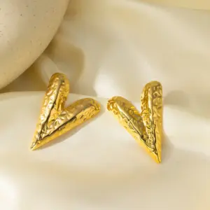 【XKE0277】Hammered Heart Earrings / Gold