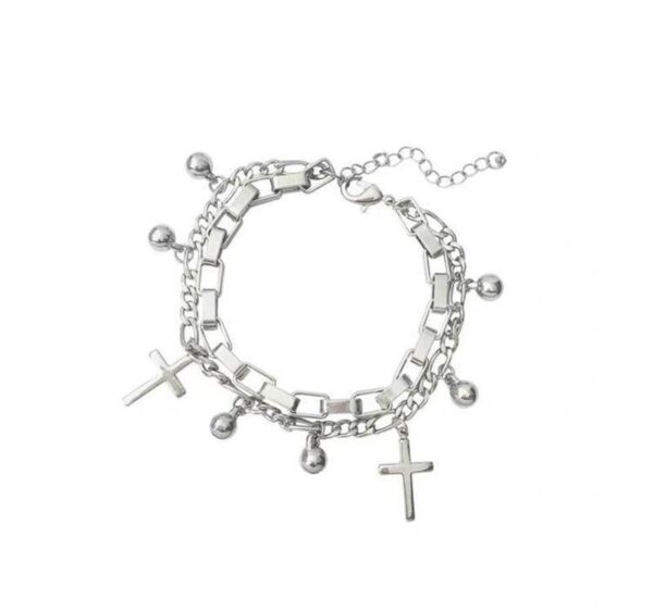 Wholesale European and American style retro bracelet fashionable all-match metal double-layer cross pendant hip hop multi-layer bracelet couple accessories