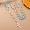 Wholesale 8mm floral glass bead cross rosary baptism necklace