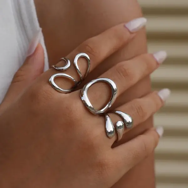 Summer Ladies' 18K Gold Plated Stainless Steel Geometric Open Ring Adjustable Size Non-Tarnishable Simple Fashion Ring