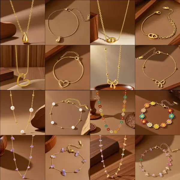 2025 New Titanium Steel Jewelry Set For Women Fashion Summer Necklace Bracelet Accessories Cross Electroplated Bowknot