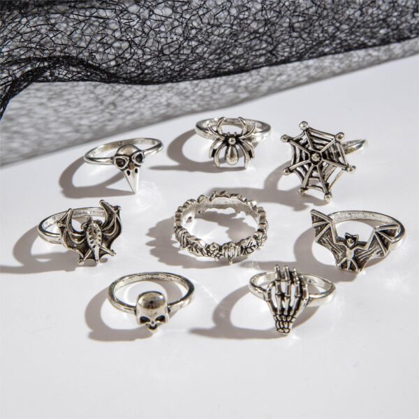 Wholesale Skull Ring suit Punk Spider Bat Joint Ring Eight-piece Set Halloween