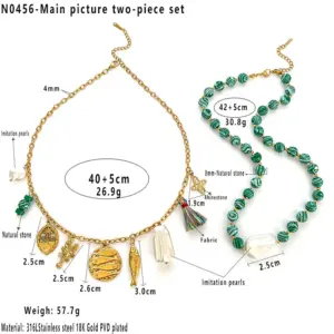 Main Picture Green Beaded round Brand Multi-Pendant Necklace Two-Piece Set / Average Size