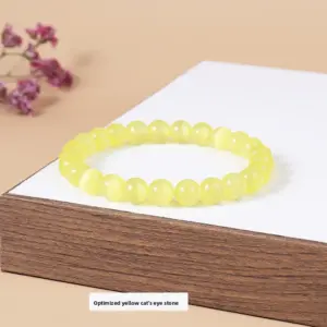 Optimized Yellow Cat's Eye Stone Bracelet / Diameter 8.1-8.8mm (about 21-23 Pieces)