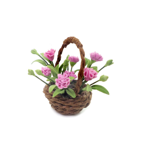 Wholesale 1:12 dollhouse dollhouse mini clay flower craft flower bonsai potted rattan basket Carnation model