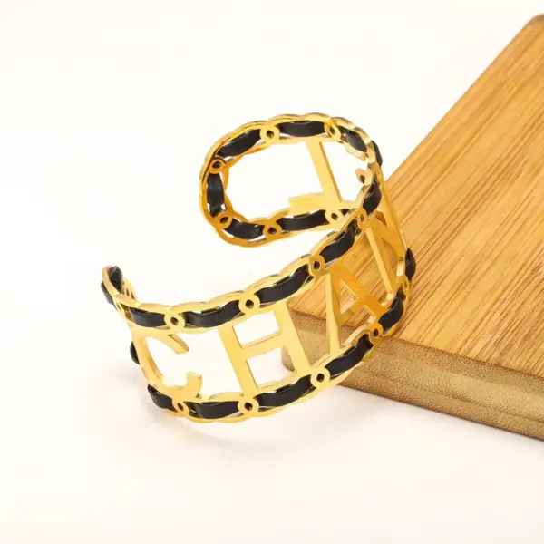 Wholesale Letter Leather Rope Titanium Steel Simple Style Titanium Steel Bangle