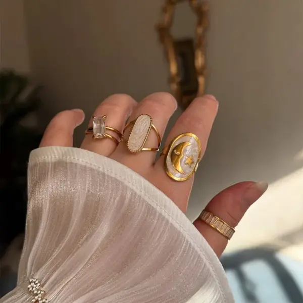 Elegant Stainless Steel Open Ring Adjustable Fashionable Personality Design For Index Finger Vintage Style Round Pattern