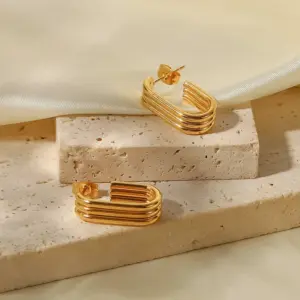 Wholesale PVD Coated Real Gold Plated U Shape 316 Stainless Steel Fashion Waterproof Non Tarnish Ear Studs