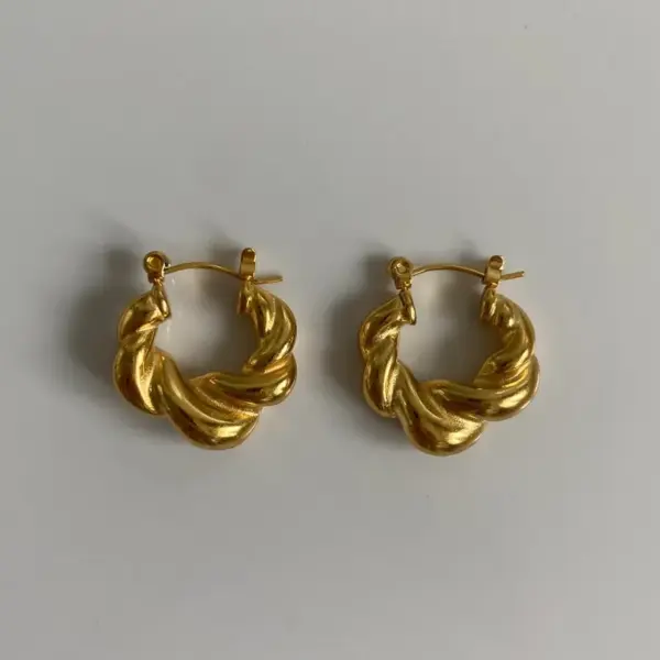 1 Pair Simple Style Twist Titanium Steel Plating 18k Gold Plated Hoop Earrings