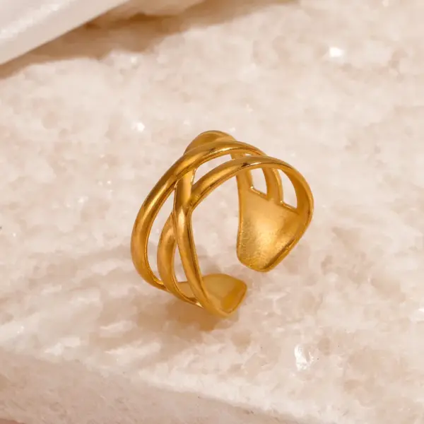 Wholesale PVD Coated 18K Gold Plated Lines 304 Stainless Steel IG Style Waterproof Non Tarnish Open Rings