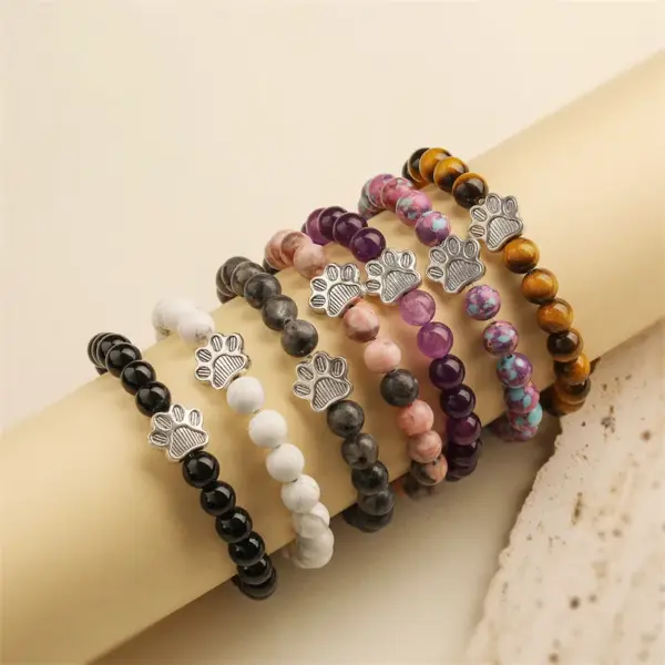 Wholesale Adjustable Alloy Cat Claw Bracelet Blue Turquoise Elastic Rope Women's Bracelet Fashionable Animal Pattern Jewelry Accessory