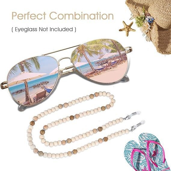 Wholesale Women's Cross-border Certificate Necklace Wooden Beads Jewelry Glasses Necklace