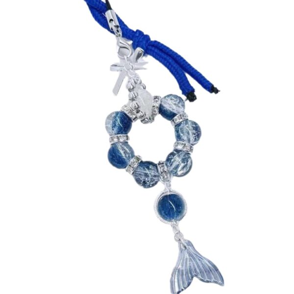 Wholesale [Blue Fish Tail] Mermaid Fall Phone Chain Pendant Beaded Bow Deep Sea Pendant Key Chain