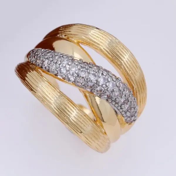 Copper 18K Gold Plated Inlay Lines Zircon Open Rings