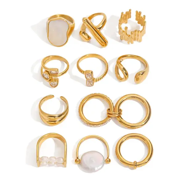 PVD Coated Real Gold Plated Geometric 304 Stainless Steel Vintage Style French Style Waterproof Non Tarnish Open Rings Rings