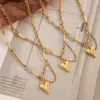 Wholesale 1 Piece Fashion Heart Shape Titanium Steel Women's Bracelets Necklace